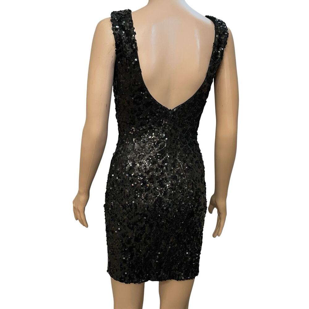 Dress The Population Sequin Mini Dress Small Sheath Bodycon Black Cocktail Party - Picture 3 of 8